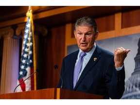 Senator Joe Manchin, a Democrat from West Virginia, speaks during a news conference in Washington, D.C., US, on Tuesday, Sept. 20, 2022. House and Senate leaders are entering a final round of negotiations on a plan to fund the government through the fall and head off a shutdown threat by the end of this month.