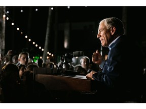 Greg Abbott, governor of Texas, speaks during an election night rally in McAllen, Texas, US, on Tuesday, Nov. 8, 2022. Abbott beat Democratic candidate Beto O'Rourke to win re-election for a third term as governor of Texas, signaling voters approved of his hardline conservative views.