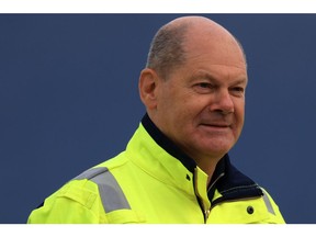 Olaf Scholz, Germany's chancellor, ahead of the inauguration of the German Baltic Sea LNG Terminal, operated by Deutsche ReGas GmbH in Lubmin, Germany, on Saturday, Jan. 14, 2023. At Lubmin, the Neptune LNG floating storage regasification unit (FSRU) will pump at least 4.5 billion cubic meters of gas per year into the German grid, equal to about 8% of the transport capacity of the key Russian Nord Stream pipeline that was put out of operation following blasts in September.