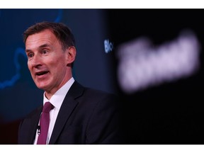 Jeremy Hunt, UK chancellor of the exchequer, answers questions after delivering a speech at Bloomberg LP's European headquarters in London, UK, on Friday, Jan. 27, 2023. Hunt dismissed calls for tax cuts, warning that "sound money must come first" as he argued that Brexit will drive economic growth.