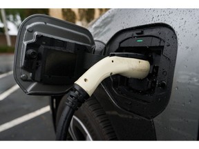A Volta electric vehicle (EV) charger in Escondido, California, US, on Sunday, Jan. 29, 2023. Shell Plc agreed to buy US electric-vehicle charging firm Volta Inc. as the fossil-fuel giant works to keep pace with the transition to low-carbon mobility. Photographer: Bing Guan/Bloomberg
