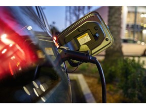 A Volta electric vehicle (EV) charger in the La Jolla neighborhood of San Diego, California, US, on Friday, Jan. 27, 2023. Shell Plc agreed to buy US electric-vehicle charging firm Volta Inc. as the fossil-fuel giant works to keep pace with the transition to low-carbon mobility.