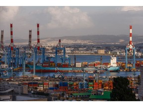 The Maersk Durban container vessel docked at the Port of Haifa, in Haifa, Israel, on Tuesday, Jan. 31, 2023. Indian billionaire Gautam Adani's joint venture last year won a tender to buy the port for around $1.2 billion. Photographer: Kobi Wolf/Bloomberg