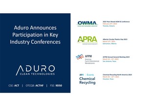 Aduro Clean Technologies today announced its participation in the following key industry conferences.  Company representatives will be holding one-on-one meetings, participate in panel discussions and exhibit its innovative Hydrochemolytic™ technology platform.