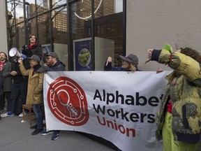 Demonstrators during an Alphabet Workers Union rally in New York, on Feb. 2.
