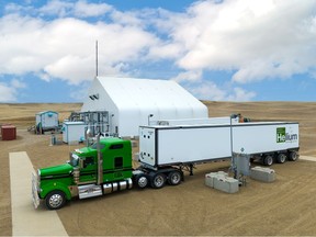 One of North American Helium's trailers arriving onsite for a purified helium refill in SW Saskatchewan.