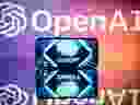 Screens displaying the logos of OpenAI and ChatGPT. 