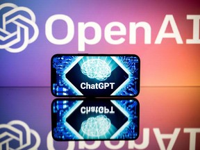 Screens displaying the logos of OpenAI and ChatGPT.