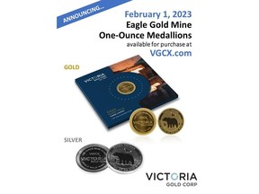 Victoria Gold Corp. one-ounce gold and one-ounce silver medallions commemorating the journey of the Eagle Gold Mine from discovery through to production.