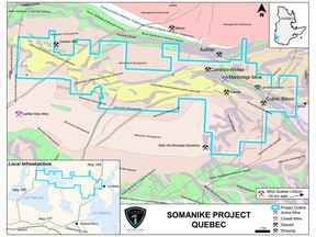 Figure 1. Location of the Somanike Project near the city of Val-d'Or, Quebec.