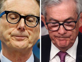 Bank of Canada governor Tiff Macklem, left, and Jerome Powell, chair of the U.S. Federal Reserve are waging a battle against inflation.