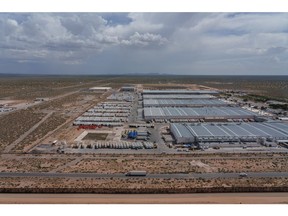 An aerial view of a Foxconn factory in San Jeronimo, Chihuahua state, Mexico, as seen from Santa Teresa, New Mexico on Tuesday, August 9, 2022. Photographer: Paul Ratje/Bloomberg