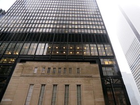 The Art Deco facade of the original Toronto Stock Exchange building on Bay Street in Toronto.