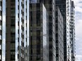 A mix of housing and office building line Rene-Levesque near de la Montagne in Montreal.