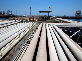 An oil tanker being loaded at Saudi Aramco's Ras Tanura oil refinery and oil terminal in Saudi Arabia.