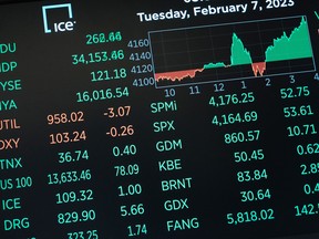 An electric trading board at the New York Stock Exchange.