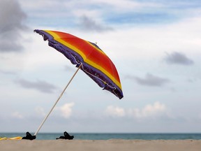 An umbrella on a beach in Hollywood, Florida.