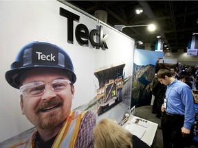 Teck signage at a booth at the Prospectors and Developers Association of Canada's annual convention in Toronto, in 2012.