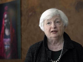FILE - In this image from video, Treasury Secretary Janet Yellen speaks during an interview with The Associated Press on Jan. 21, 2023, in Dakar, Senegal. Yellen will travel to India next week to attend Group of 20 finance minister meetings in Bengaluru, India, and will address the global economic impacts of Russia's invasion of Ukraine as her visit coincides with the one-year anniversary of the invasion.