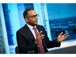 Rajiv Jain, chairman and chief investment officer of GQG Partners LLC, speaks during a Bloomberg Television interview in New York, U.S., on Tuesday, Nov. 14, 2017.