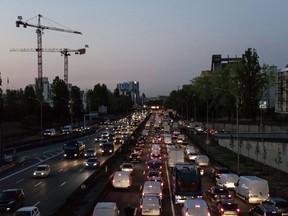 Trucks and automobiles stand in a morning rush hour traffic jam at Porte de Bagnolet, in Paris, France, on Monday, Sept. 14, 2020. The European Union's executive will unveil an ambitious emissions-cut plan this week that'll leave no sector of the economy untouched, forcing wholesale lifestyle changes and stricter standards for industries. Photographer: Anita Pouchard Serra/Bloomberg