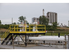 Equipment along the Enbridge Line 5 pipeline route in Sarnia, Ontario, Canada, on Tuesday, May 25, 2021. Enbridge Inc. said it will continue to ship crude through its Line 5 pipeline that crosses the Great Lakes, despite Michigan Governor Gretchen Whitmer's order to shut the conduit.