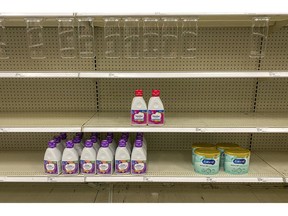 Empty shelves in the baby formula aisle of a store in Pinole, California, US, on Tuesday, May 17, 2022. President Joe Biden said he expects increased imports of baby formula to relieve a US shortage ?in a matter of weeks or less,? as pressure mounts from parents and lawmakers to address the problem.