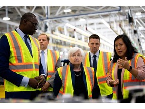 Treasury Secretary Janet Yellen touring the Ford F-150 Lightning production line in September. Photographer: Emily Elconin/Bloomberg