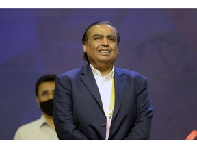 Mukesh Ambani, chairman of Reliance Industries Ltd., at India Mobile Congress 2022 in New Delhi, India, on Saturday, Oct. 1, 2022. Narendra Modi, India's prime minister, announced the launch of 5G services in India during the event on Oct. 1. Photographer: Prakash Singh/Bloomberg