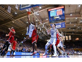 Duke's Jeremy Roach goes to the basket during a game against North Carolina State