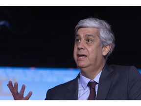 Mario Centeno, governor of Banco de Portugal, Portugal's central bank, during a Bloomberg Television interview in London, UK, on Monday, Feb. 13, 2023. The outlook for inflation would need to head back to near the European Central Bank's target to justify a slowing in the pace of interest-rate increases, according Centeno.