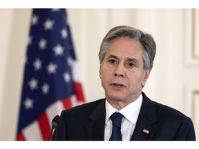 Antony Blinken, US secretary of state, speaks during a news conference with Nikos Dendias, Greece's foreign minister, in Athens, Greece, on Tuesday, Feb. 21, 2023. Blinken is visiting Greece Feb. 20-22 where he will take part in the fourth US-Greece Strategic Dialogue.