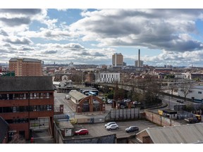 Residential and commercial buildings on the skyline of East Belfast, Northern Ireland, on Saturday, Feb. 25, 2023. The UK government has never been happy with Northern Ireland's post-Brexit status. Photographer: Paulo Nunes dos Santos/Bloomberg