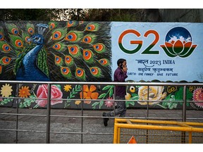Beschilderung der G-20 in Neu-Delhi, Indien, am Donnerstag, 2. März 2023. Fotograf: Prakash Singh/Bloomberg
