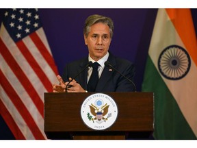 Antony Blinken, US secretary of state, speaks during a news conference at the US embassy in New Delhi, India, on Thursday, March 2, 2023.  Photographer: Prakash Singh/Bloomberg