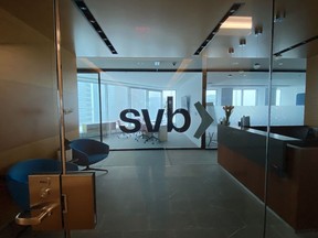 A closed Silicon Valley Bank office in Toronto, Ontario, Canada, on Friday, March 10, 2023. Silicon Valley Bank became the biggest US bank failure in more than a decade, after its long-established customer base of tech startups grew worried and yanked deposits. Photographer: Derek Decloet/Bloomberg