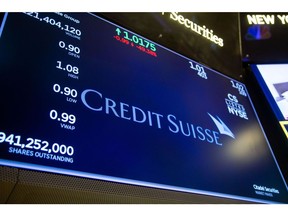 Credit Suisse signage on the floor of the New York Stock Exchange (NYSE) in New York, US, on Monday, March 20, 2023. Stocks rebounded as regulators worldwide rushed to shore up market confidence over the weekend, with the recent financial turmoil spurring Speculation on a slower pace of tightening from major central banks. Photographer: Michael Nagle/Bloomberg