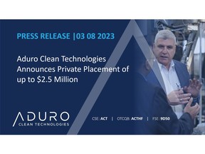 Aduro pleased to announce a non-brokered private placement consisting of a minimum of 2,150,500 units of the Company (each, a "Unit") and a maximum of 2,688,200 Units, at a price of $0.93 per Unit, for gross proceeds of a minimum of $1,999,965 and a maximum of $2,500,026 (the "LIFE Offering").