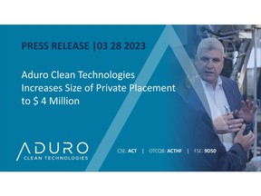 Aduro Clean Technologies Increases Size of Private Placement to $4 Million