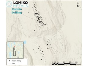 Figure 1 – Carmin Property location outlining historic drilling
