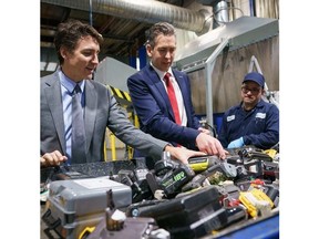 Li-Cycle Co-Founder and Executive Chairman Tim Johnston with Canadian Prime Minister Justin Trudeau at Li-Cycle's battery recycling facility in Kingston, Ontario.