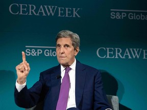 U.S. climate envoy John Kerry speaks during the international energy conference CERAWeek in Houston, Texas.