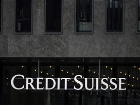 A sign of Credit Suisse bank is seen in Zurich, on March 23, 2023.