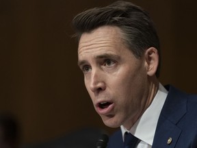 Sen. Josh Hawley, R-Mo., questions Colleen Shogan, nominee to be archivist of the U.S. National Archives and Records Administration during the Senate Homeland Security and Governmental Affairs Committee full committee hearing on Shogan's nomination on Capitol Hill in Washington, Tuesday, Feb. 28, 2023.