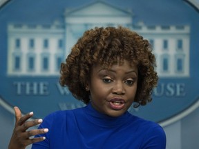White House press secretary Karine Jean-Pierre, speaks during a press briefing at the White House in Washington, Tuesday, March 7, 2023.