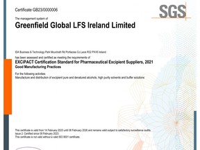 EXCiPACT certification independently assures life sciences customers that Greenfield Global Ireland meets market requirements to supply its Pharmco® excipient products in Ireland, Europe and around the world.