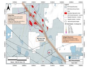 Location of Ashigami Cu-Au-Co occurrence relative to the historic Alwyn Mine and 2022 drilling.