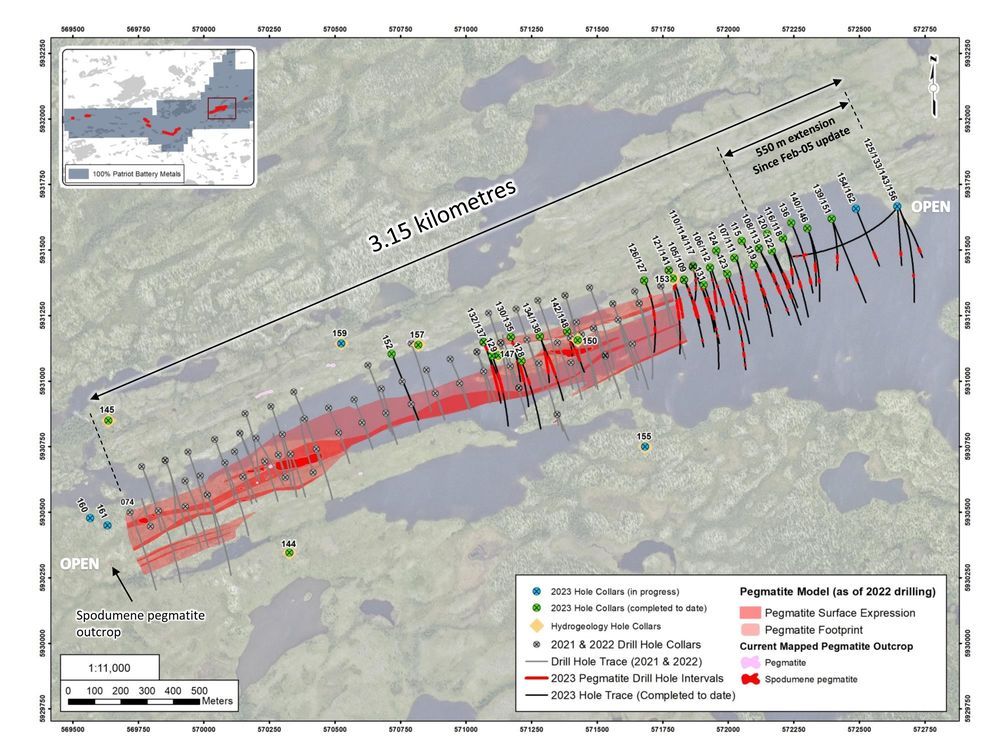 Patriot Extends Strike Length of the CV5 Pegmatite to 3.15 km