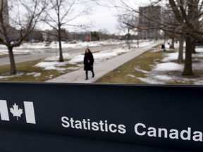 A sign outside a building at Statistics Canada in seen in Ottawa on Friday, March 12, 2021. Statistics Canada will release this morning its latest reading for how much the cost of living is rising.