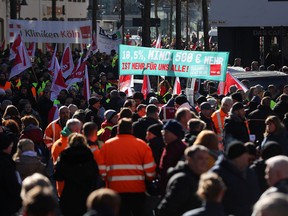 Public service workers demonstrate during a strike called by a German trade union on Feb. 27.
